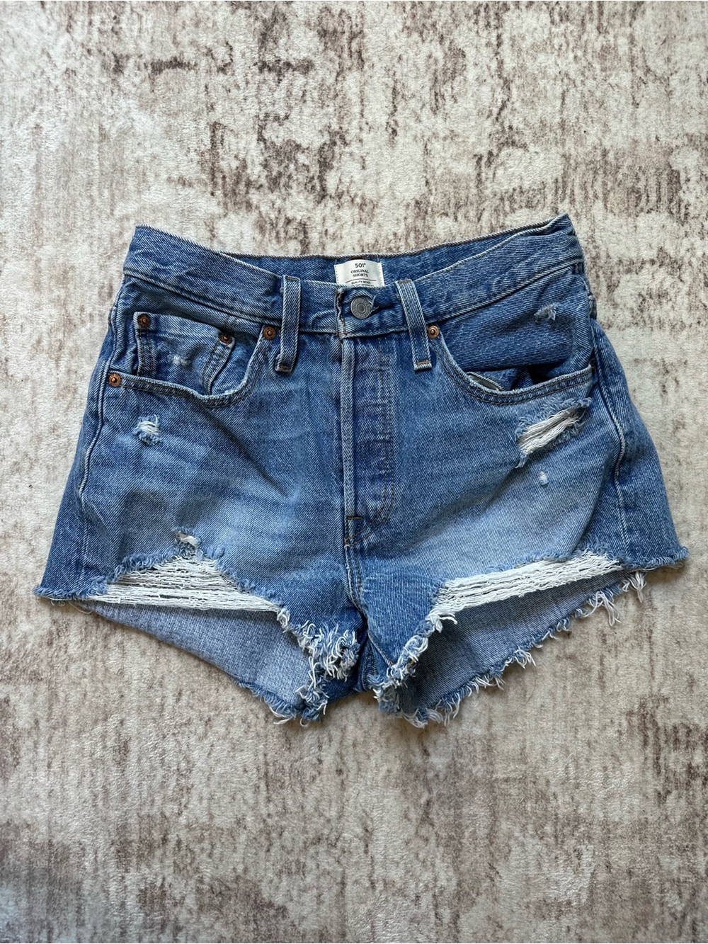 Levi’s 501 High-Rise Distressed Denim Shorts